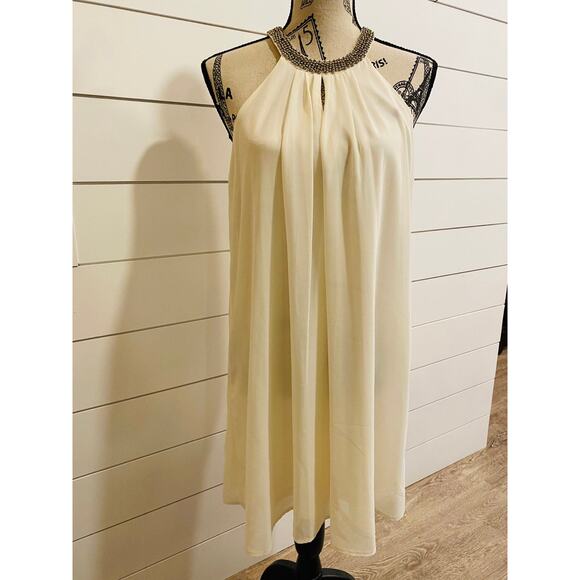 NWOT Cream Holiday Sheer Flowy Cocktail Dress - Picture 1 of 2